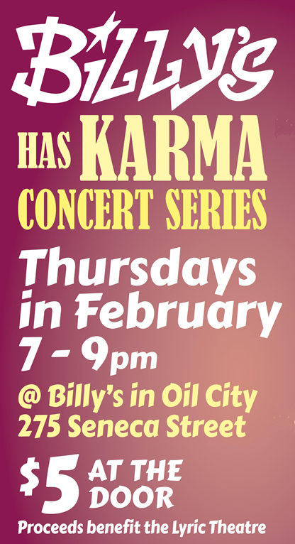 Billy's Has Karma Concert series on Thursdays 7PM to 9PM in February 2024!
